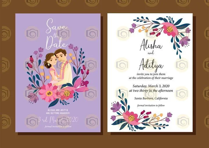 A Pair Of Wedding Invitation Cards Adorned With Intricate Floral Patterns, Displayed Together To Showcase Their Romantic Theme